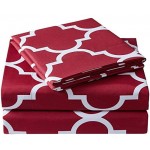 Mellanni Bed Sheet Set - Brushed Microfiber 1800 Bedding - Wrinkle, Fade, Stain Resistant - 4 Piece (Quatrefoil Burgundy Red)