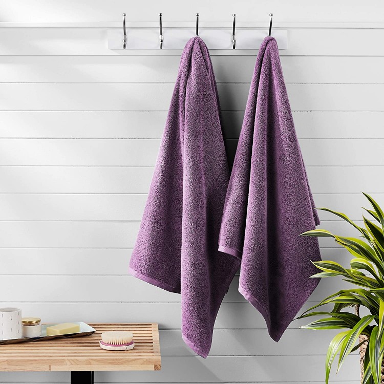 AmazonBasics Quick-Dry, Luxurious, Soft, 100% Cotton Towels, Lavender - Set of 2 Bath Towels