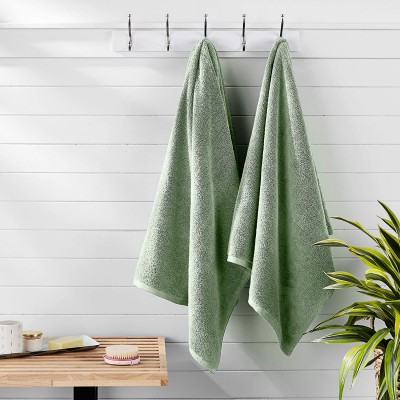 AmazonBasics Quick-Dry, Luxurious, Soft, 100% Cotton Towels, Seafoam Green - Set of 2 Bath Towels