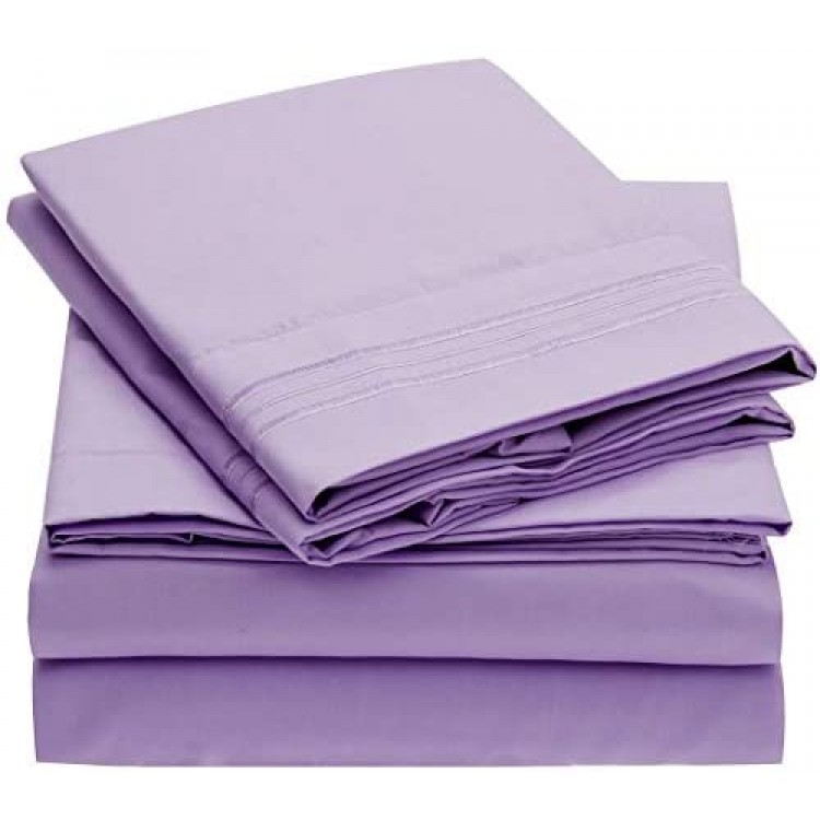 Mellanni Bed Sheet Set - Brushed Microfiber 1800 Bedding - Wrinkle, Fade, Stain Resistant - 4 Piece (Violet)