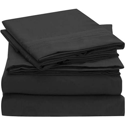 Mellanni Bed Sheet Set - Brushed Microfiber 1800 Bedding - Wrinkle, Fade, Stain Resistant - 4 Piece (Black)